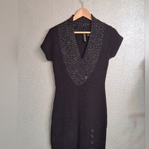 Red Paint Black Mini Sweater Dress With Metallic Thread   Size M (Junior)